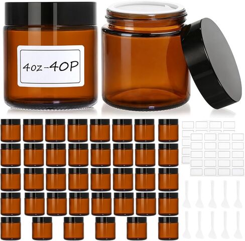 30 Pcs 2 oz Glass Jars with Lids, Amber Glass Jars with 40 Labels & 10 Spatulas, Inner Liners, LeakProof, UV-Protective,Round Glass Containers for Essential Oils, Spices, Candle Making,DIY in Saudi Arabia