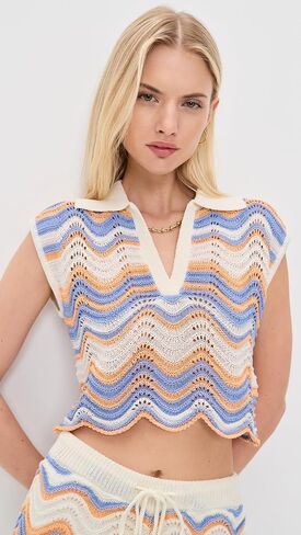 MINKPINK Women's Leone Crochet Cropped Polo Top in Saudi Arabia