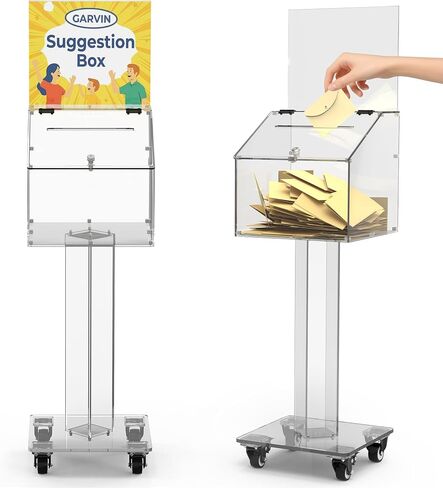 GARVIN Acrylic Donation Box with Stand, Suggestion Box with Slot and Lock, Acrylic Ballot Box with Customizable Poster Area for Voting, Charity, Church & Event Fundraising, Black in Kuwait