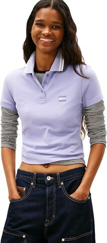 Tommy Jeans Women's Lightweight Cotton Short Sleeve Polo with Embroidered Badge Logo in Kuwait