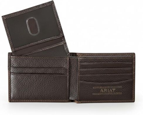 محفظة ARIAT الرجالية ذات الرقبة الطويلة Stitch Shield ثنائية الطي مع حافظة مرور قابلة للإزالة، جلد مطرز، بني in Saudi Arabia