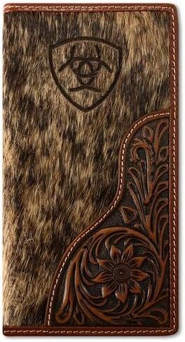 ARIAT Mens Rodeo Wallet Leather Calf Hair Logo Floral Brown in Kuwait