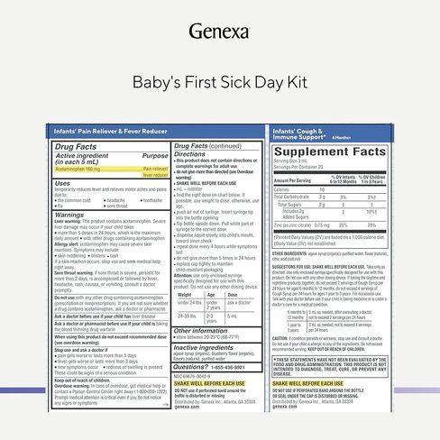 Genexa Baby 2 Pack Gift Set | Clean Infant Pain/Fever Relief + Organic Baby Cough Syrup & Immune Support | Dye-Free Sick Day Health Essentials for Infants & Toddlers in Kuwait