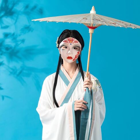 Hand Painted Ancient Chinese Full Face Mask for Hanfu Cosplay Party Traditional Style Masquerade Accessory 7.32X6.18X2.95In in Kuwait