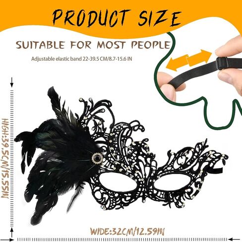 Hoshin Masquerade Mask for Women, Lace Venetian Masks with Feathers Mardi Gras Party Masks Costume in Saudi Arabia