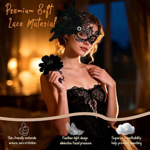 Hoshin Masquerade Mask for Women, Lace Venetian Masks with Feathers Mardi Gras Party Masks Costume in Saudi Arabia