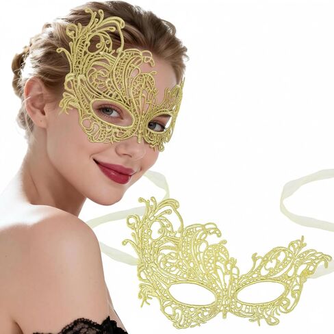Hoshin Masquerade Mask for Women, Lace Venetian Masks with Feathers Mardi Gras Party Masks Costume in Saudi Arabia