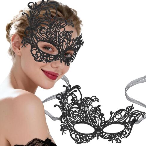 Hoshin Masquerade Mask for Women, Lace Venetian Masks with Feathers Mardi Gras Party Masks Costume in Saudi Arabia