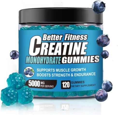 Creapure Creatine Gummies 5G per Serving with L-Taurine, Blueberry, 120 Count, Muscle Growth, Strength, Recovery and Energy Supplement, Vegan, Sugar Free, Men and Women, 30 Servings in Kuwait