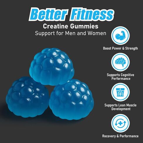 Creapure Creatine Gummies 5G per Serving with L-Taurine, Blueberry, 120 Count, Muscle Growth, Strength, Recovery and Energy Supplement, Vegan, Sugar Free, Men and Women, 30 Servings in Kuwait