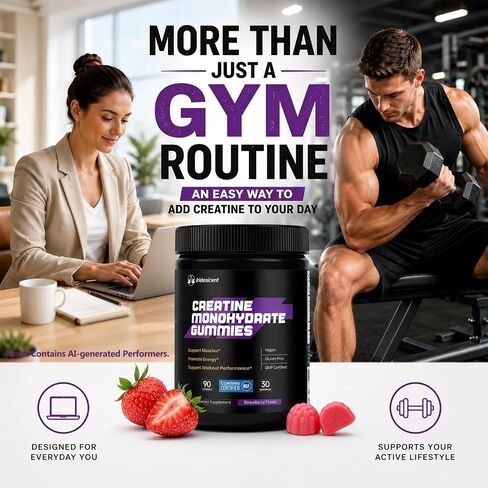 Creatine Gummies 5000mg – NSF Certified Creatine Monohydrate, Sugar Free, Vegan Chewables Creatine for Women and Men (90 Count, Strawberry) in Kuwait