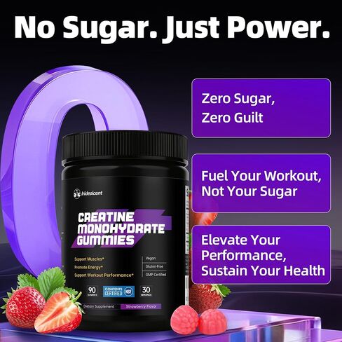 Creatine Gummies 5000mg – NSF Certified Creatine Monohydrate, Sugar Free, Vegan Chewables Creatine for Women and Men (90 Count, Strawberry) in Kuwait