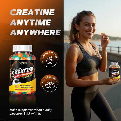 Creatine Monohydrate Gummies Sugar Free, 5000mg Pre Workout for Men & Women with L-Carnitine & Taurine, B12,Magnesium & Potassium, Muscle Strength & Growth, Energy Support,Vegan, Gluten Free,120 Count in Saudi Arabia