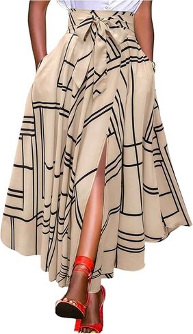 OYOANGLE Women's Elegant Graphic Belted Long Ruffle Skirt High Slit Dressy Casual Work Office Skirt in Kuwait