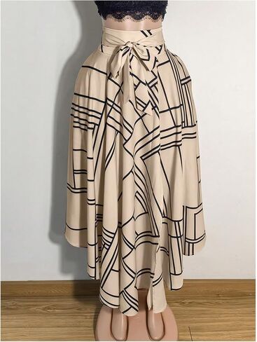 OYOANGLE Women's Elegant Graphic Belted Long Ruffle Skirt High Slit Dressy Casual Work Office Skirt in Kuwait