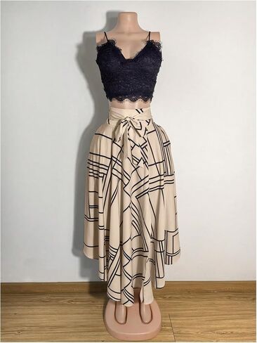 OYOANGLE Women's Elegant Graphic Belted Long Ruffle Skirt High Slit Dressy Casual Work Office Skirt in Kuwait