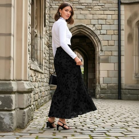 Womens Floral Mesh Maxi Skirt Elastic High Waisted Boho Elegant Mermaid 2026 Summer Fall Long Skirts for Women in Kuwait