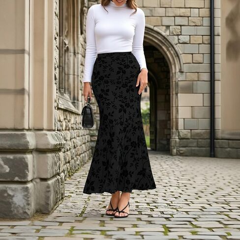 Womens Floral Mesh Maxi Skirt Elastic High Waisted Boho Elegant Mermaid 2026 Summer Fall Long Skirts for Women in Kuwait