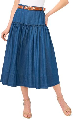 CeCe Women's Belted Denim Midi Circle Skirt in Kuwait