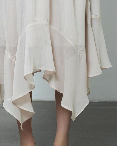 Women's Lightweight Chiffon Midi Skirt with Handkerchief Hem - Elastic Waist Flowy A-Line Skirt in Kuwait