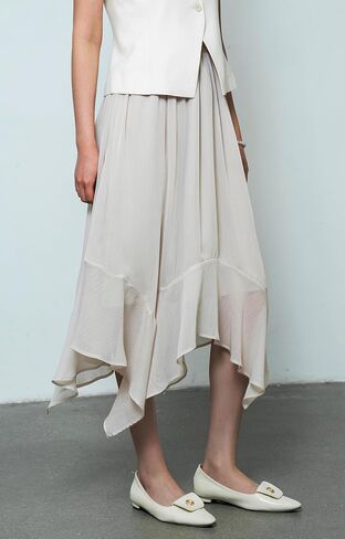 Women's Lightweight Chiffon Midi Skirt with Handkerchief Hem - Elastic Waist Flowy A-Line Skirt in Kuwait