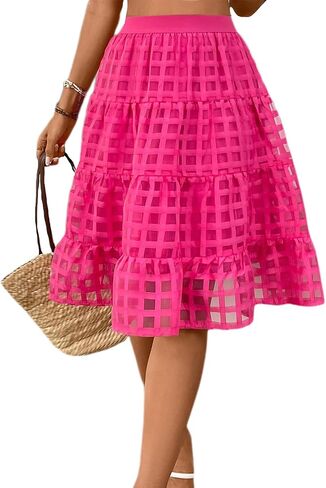 BARASA Skirts for Women 2026 Waffle Layered Tulle Elegant Double Layer Knee Length Skirts for Daily Work D554 in Saudi Arabia