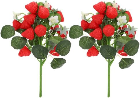 DECHOUS 2Pcs Fake Strawberry Flower Bouquet - Artificial Strawberry Branches Simulated Fruits Flower Arrangement for Home Restaurant Table Wedding Decor in Kuwait