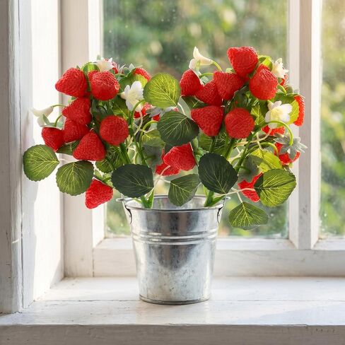 DECHOUS 2Pcs Fake Strawberry Flower Bouquet - Artificial Strawberry Branches Simulated Fruits Flower Arrangement for Home Restaurant Table Wedding Decor in Kuwait