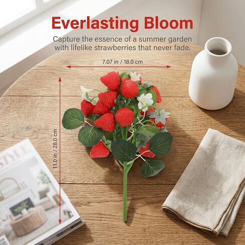 DECHOUS 2Pcs Fake Strawberry Flower Bouquet - Artificial Strawberry Branches Simulated Fruits Flower Arrangement for Home Restaurant Table Wedding Decor in Kuwait