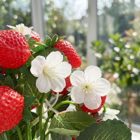 DECHOUS 2Pcs Fake Strawberry Flower Bouquet - Artificial Strawberry Branches Simulated Fruits Flower Arrangement for Home Restaurant Table Wedding Decor in Kuwait