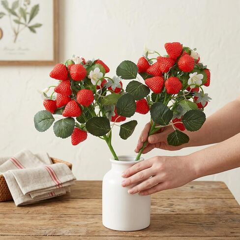 DECHOUS 2Pcs Fake Strawberry Flower Bouquet - Artificial Strawberry Branches Simulated Fruits Flower Arrangement for Home Restaurant Table Wedding Decor in Kuwait