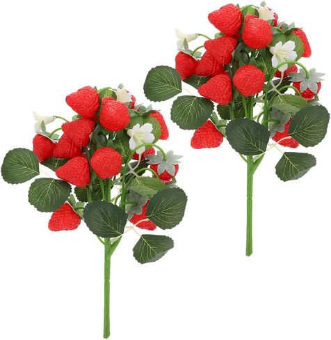 DECHOUS 2Pcs Fake Strawberry Flower Bouquet - Artificial Strawberry Branches Simulated Fruits Flower Arrangement for Home Restaurant Table Wedding Decor in Kuwait