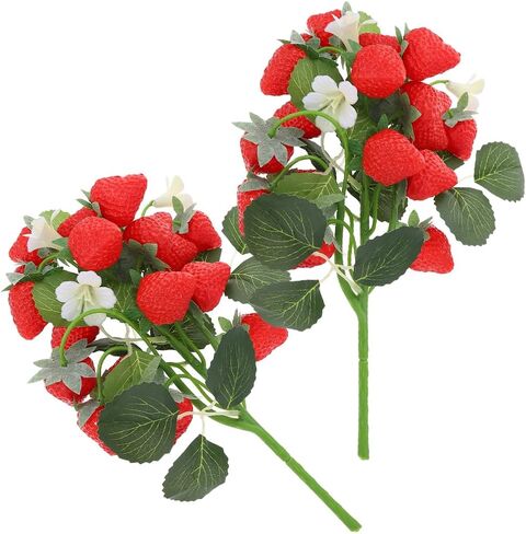 DECHOUS 2Pcs Fake Strawberry Flower Bouquet - Artificial Strawberry Branches Simulated Fruits Flower Arrangement for Home Restaurant Table Wedding Decor in Kuwait