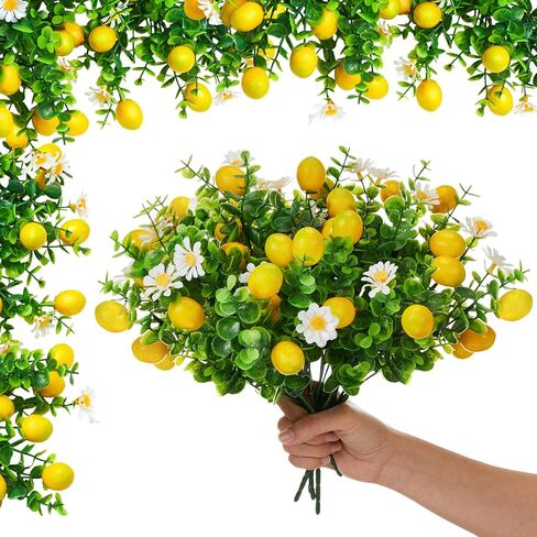 10 Pack Artificial Lemon Branches Decoration Fake Lemon Stems with Green Leaves and Daisies for Farmhouse Home Wedding Birthday Table Centerpiece & Party Arrangement in Kuwait
