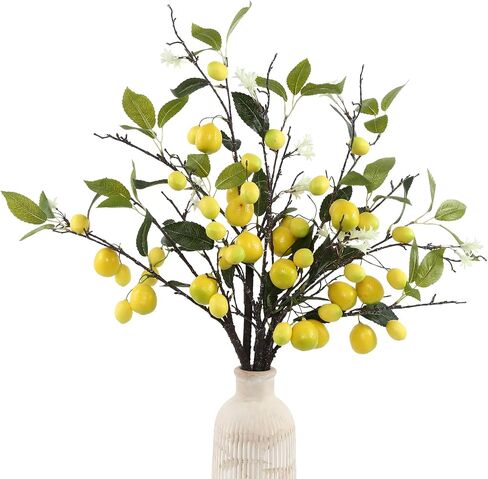 DuHouse 3Pcs Artificial Lemons Branches,27 Head Artificial Yellow Lemons Faux Greenery Stems for Kitchen Home Garden Party Decor in Saudi Arabia