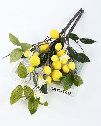DuHouse 3Pcs Artificial Lemons Branches,27 Head Artificial Yellow Lemons Faux Greenery Stems for Kitchen Home Garden Party Decor in Saudi Arabia
