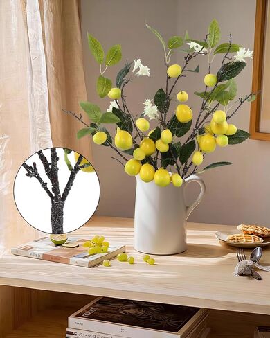 DuHouse 3Pcs Artificial Lemons Branches,27 Head Artificial Yellow Lemons Faux Greenery Stems for Kitchen Home Garden Party Decor in Saudi Arabia