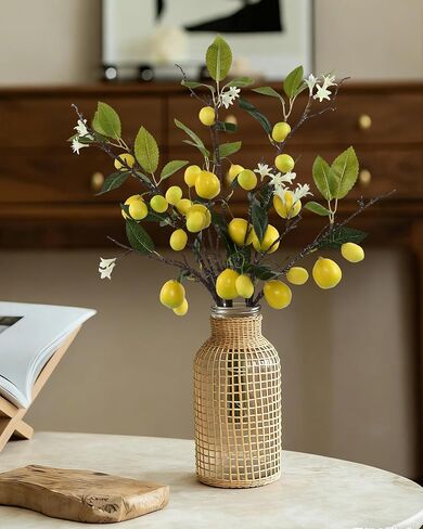 DuHouse 3Pcs Artificial Lemons Branches,27 Head Artificial Yellow Lemons Faux Greenery Stems for Kitchen Home Garden Party Decor in Saudi Arabia
