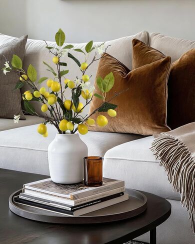 DuHouse 3Pcs Artificial Lemons Branches,27 Head Artificial Yellow Lemons Faux Greenery Stems for Kitchen Home Garden Party Decor in Saudi Arabia