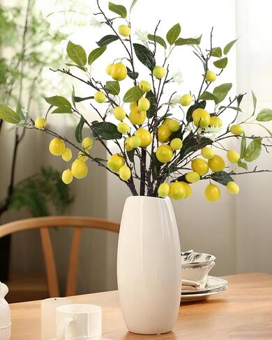 DuHouse 3Pcs Artificial Lemons Branches,27 Head Artificial Yellow Lemons Faux Greenery Stems for Kitchen Home Garden Party Decor in Saudi Arabia