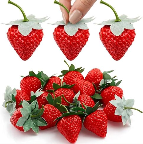 15PCS Fake Strawberries - Realistic Artificial Strawberries/Plastic Faux Strawberry Decor for Home Kitchen, Fruit Display & Photography Props/Decorative Red Plastic Strawberries in Kuwait