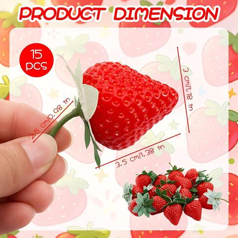 15PCS Fake Strawberries - Realistic Artificial Strawberries/Plastic Faux Strawberry Decor for Home Kitchen, Fruit Display & Photography Props/Decorative Red Plastic Strawberries in Kuwait