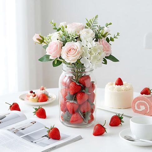 15PCS Fake Strawberries - Realistic Artificial Strawberries/Plastic Faux Strawberry Decor for Home Kitchen, Fruit Display & Photography Props/Decorative Red Plastic Strawberries in Kuwait