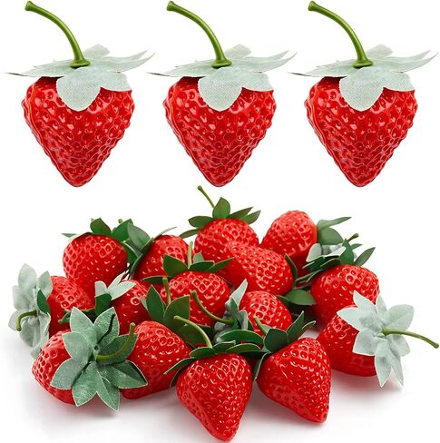 15PCS Fake Strawberries - Realistic Artificial Strawberries/Plastic Faux Strawberry Decor for Home Kitchen, Fruit Display & Photography Props/Decorative Red Plastic Strawberries in Kuwait