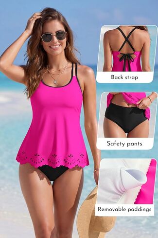 SHEKINI Two Piece High Waisted Tankini Swimsuits Tummy Control Bathing Suits Hollow Out Ladies Swimwear Sets in Kuwait