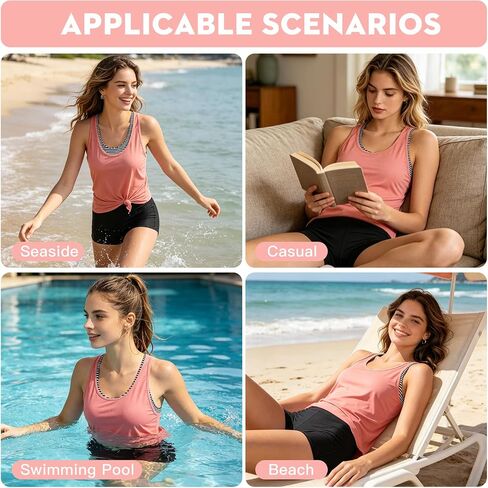 Women's 3 Piece Tankini Swimsuit, Low Rise Boy Shorts with Sports Bra & Tankini Top, Modest Swimwear for Beach Pool in Saudi Arabia