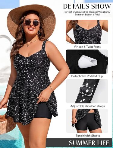 Plus Size Two Piece Swimsuits for Women Tankini Bathing Suits Flowy Swim Dress with Tummy Control Boy Shorts in Kuwait