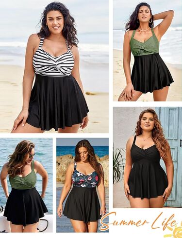 Plus Size Two Piece Swimsuits for Women Tankini Bathing Suits Flowy Swim Dress with Tummy Control Boy Shorts in Kuwait