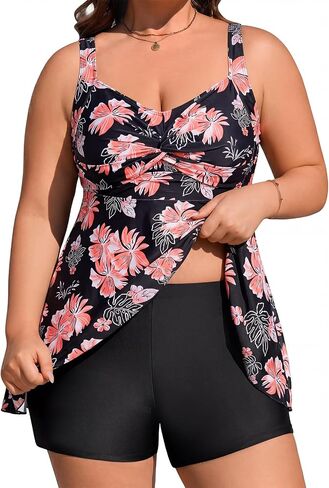 Plus Size Two Piece Swimsuits for Women Tankini Bathing Suits Flowy Swim Dress with Tummy Control Boy Shorts in Kuwait