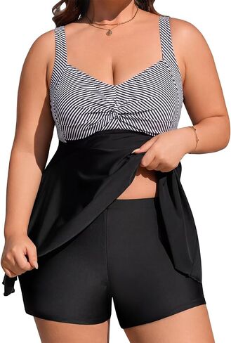 Plus Size Two Piece Swimsuits for Women Tankini Bathing Suits Flowy Swim Dress with Tummy Control Boy Shorts in Kuwait